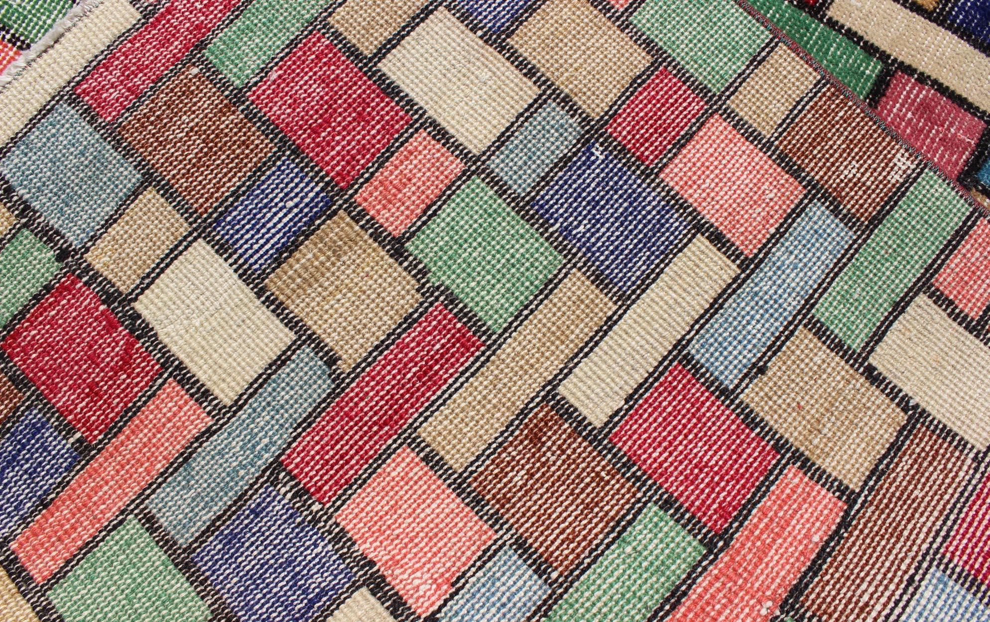 Wool Vintage Rug with a Modern Design with Multi Colors in Multi Colors For Sale