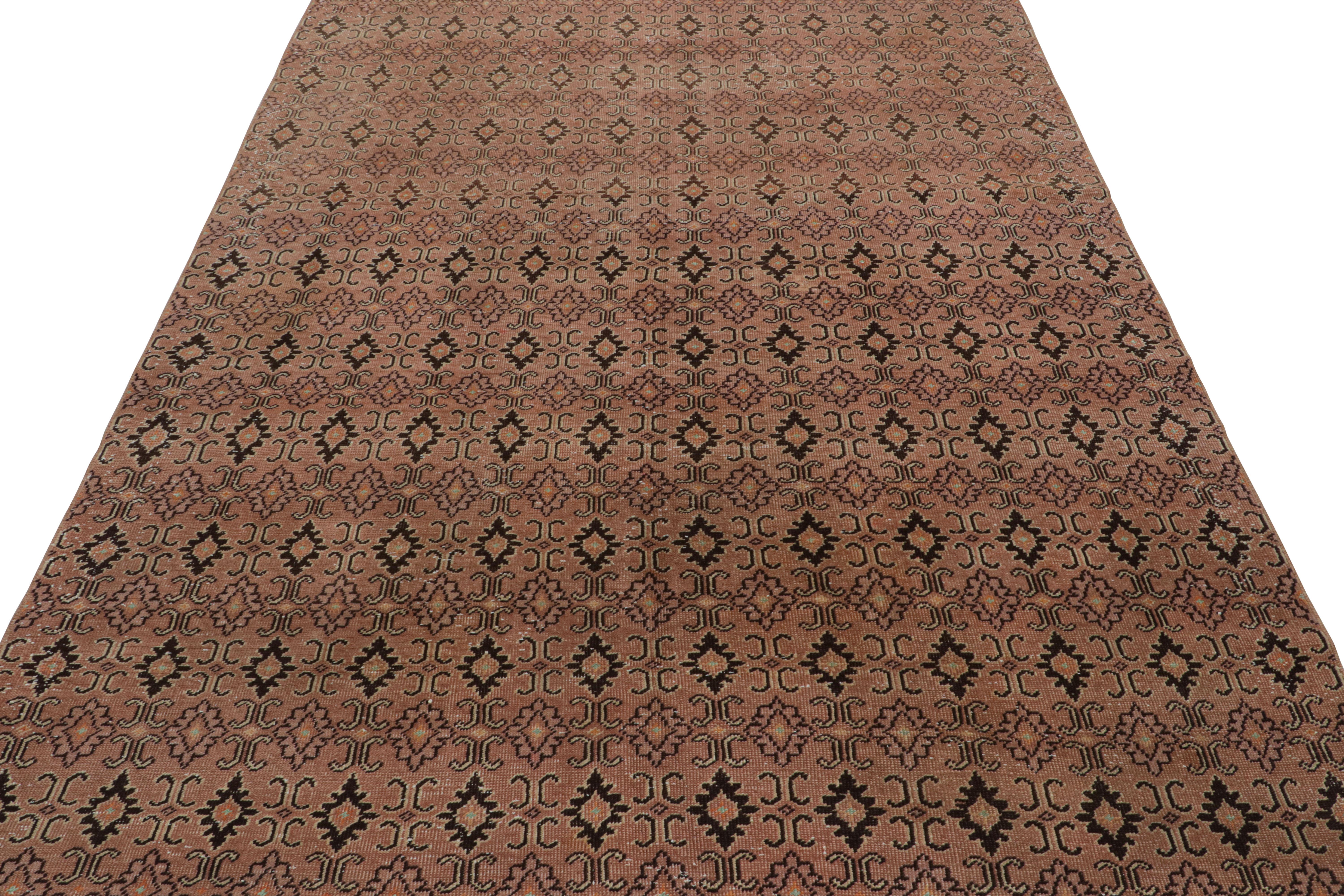 Turkish Vintage Rug with Beige-Brown and Black Geometric Patterns, from Rug & Kilim For Sale