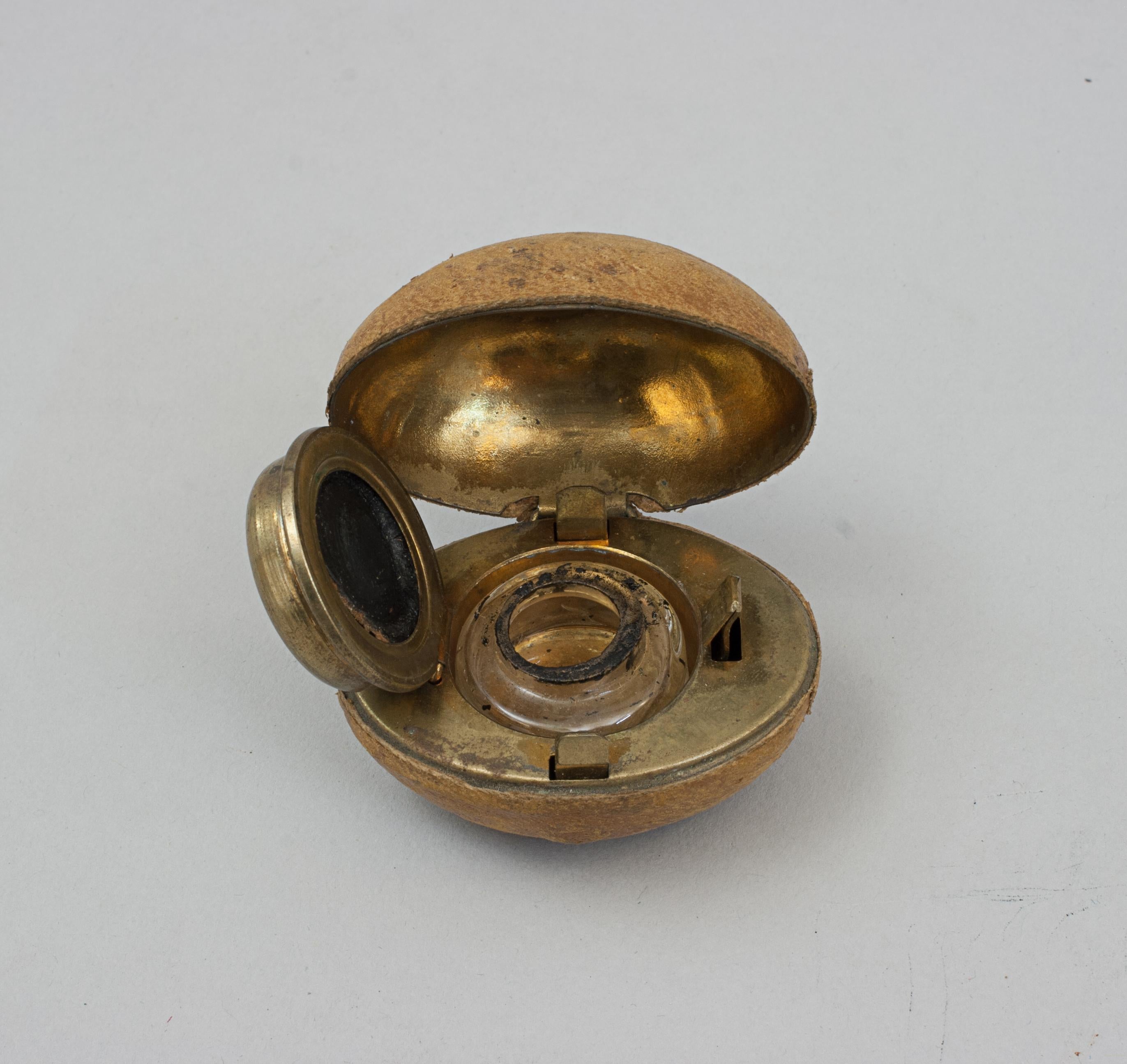 Brass Vintage Rugby Ball Inkwell. For Sale