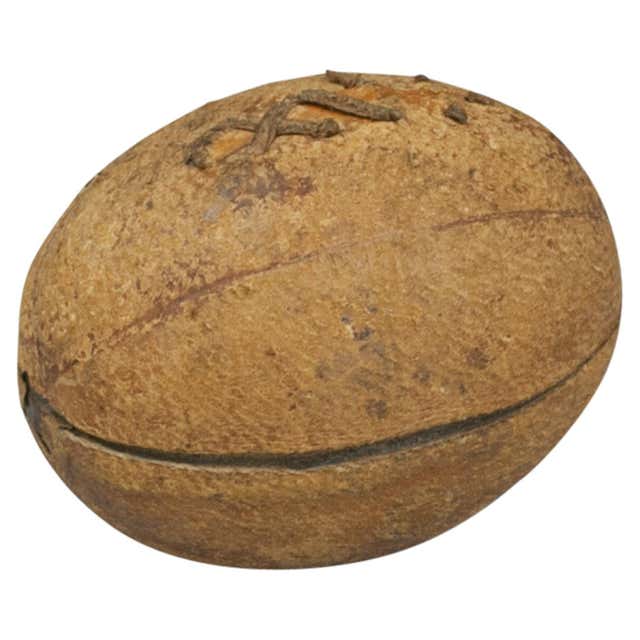 Antique, Match, Leather Rugby Ball, Early Shape Four Panels at 1stDibs