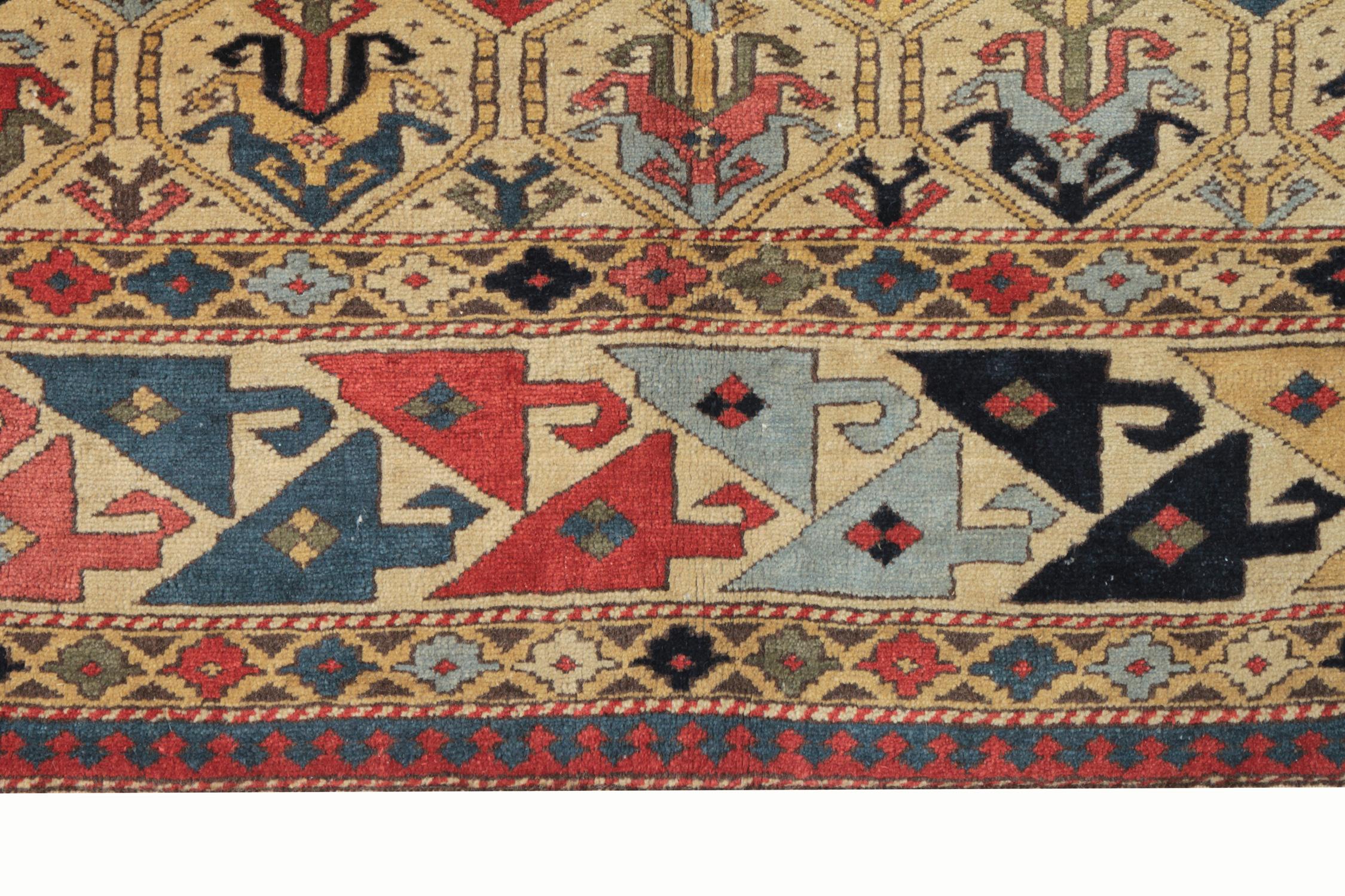 Kazak Vintage Rugs Caucasian Carpet Traditional Shirvan Cream Area Rugs for Sale