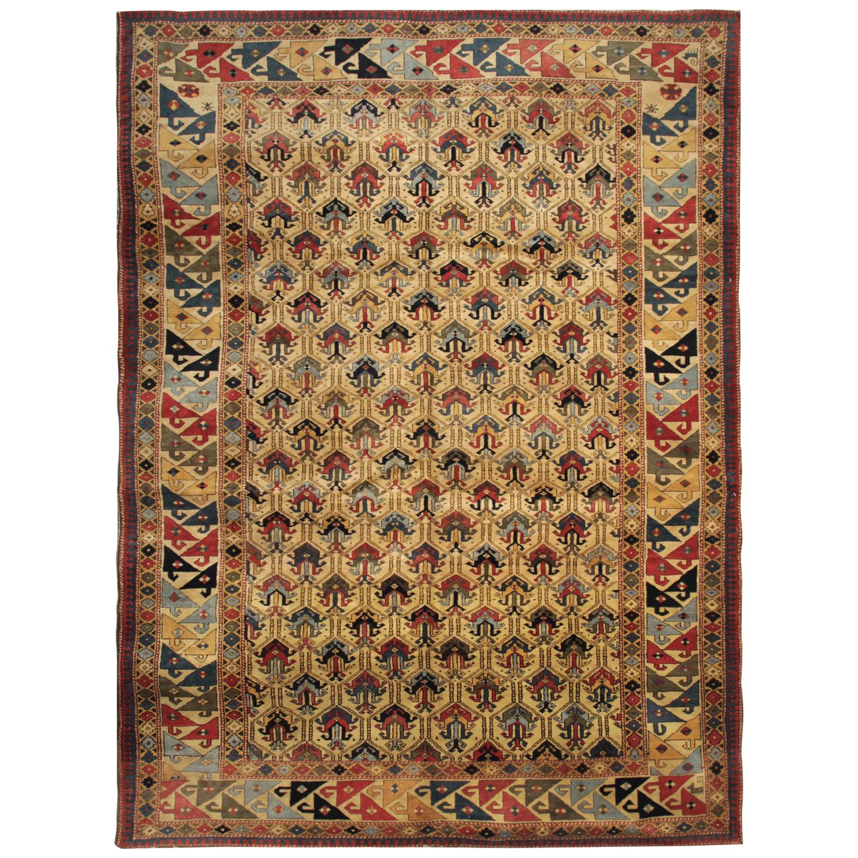 Vintage Rugs Caucasian Carpet Traditional Shirvan Cream Area Rugs for Sale