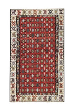 Vintage Rugs for Living Room, Red Handmade Kilim Rug, Wool Flatweave Carpet