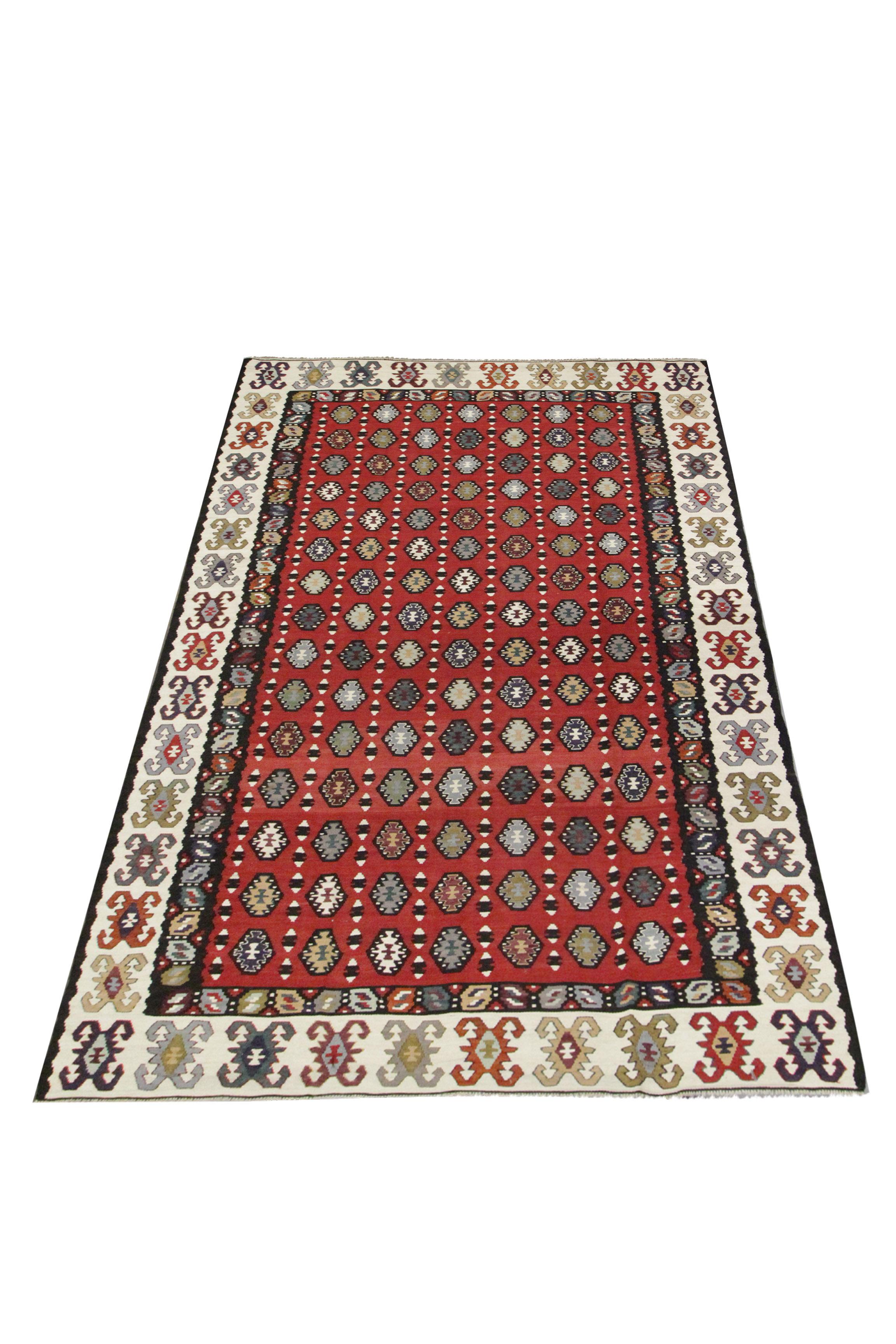 Turkish Vintage Rugs for Living Room, Red Handmade Kilim Rug, Wool Flatweave Carpet For Sale