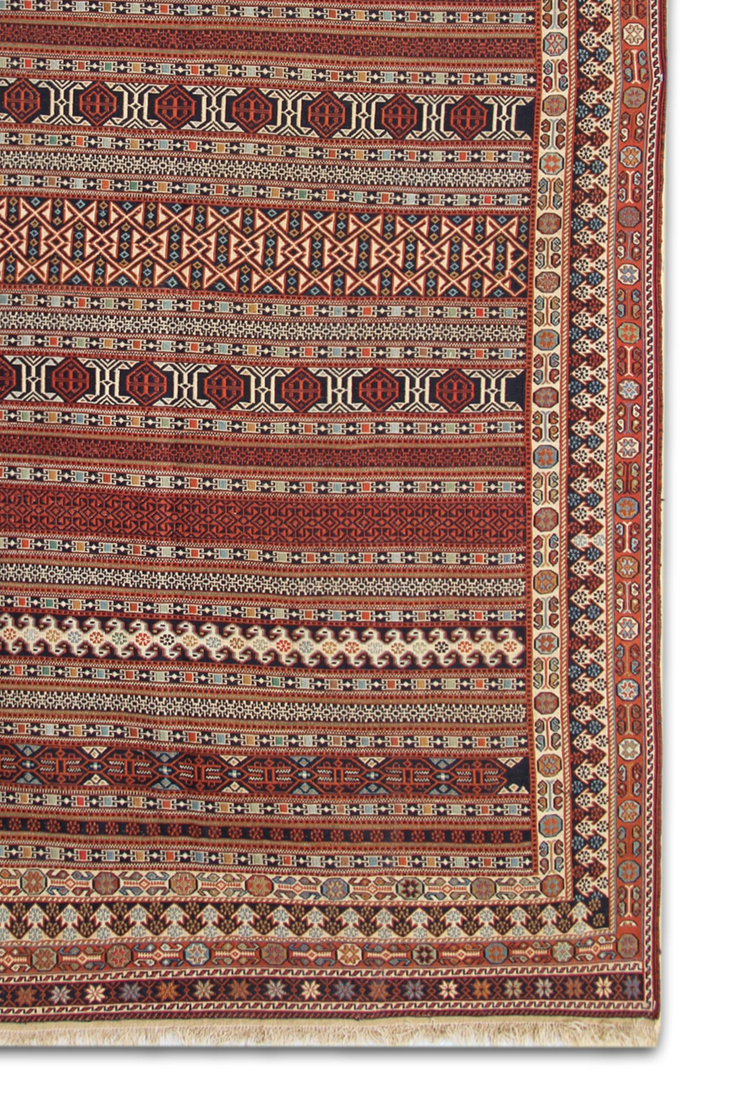 Handgefertigter Teppich Kelim Soumak Teppich Rost Wolle Kelim Teppich (Moderne der Mitte des Jahrhunderts) im Angebot