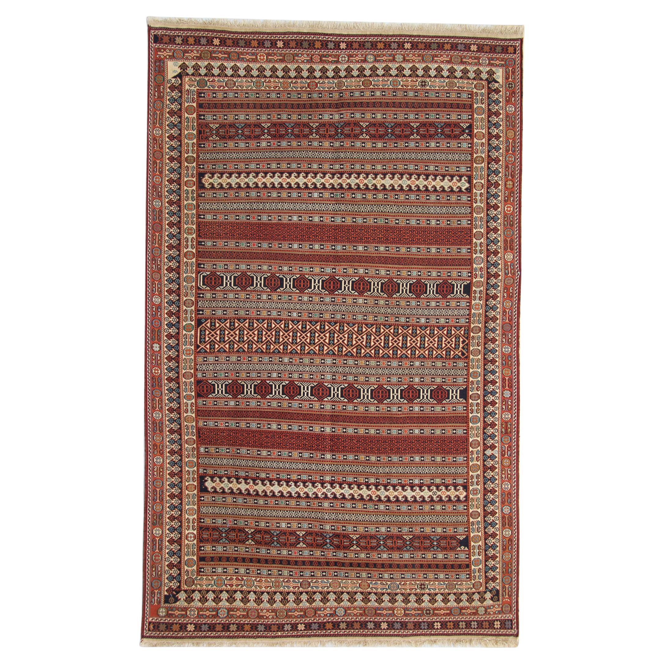 Vintage Rugs Handmade Carpet Kilim Soumak Rug Rust Wool Kilim Rug