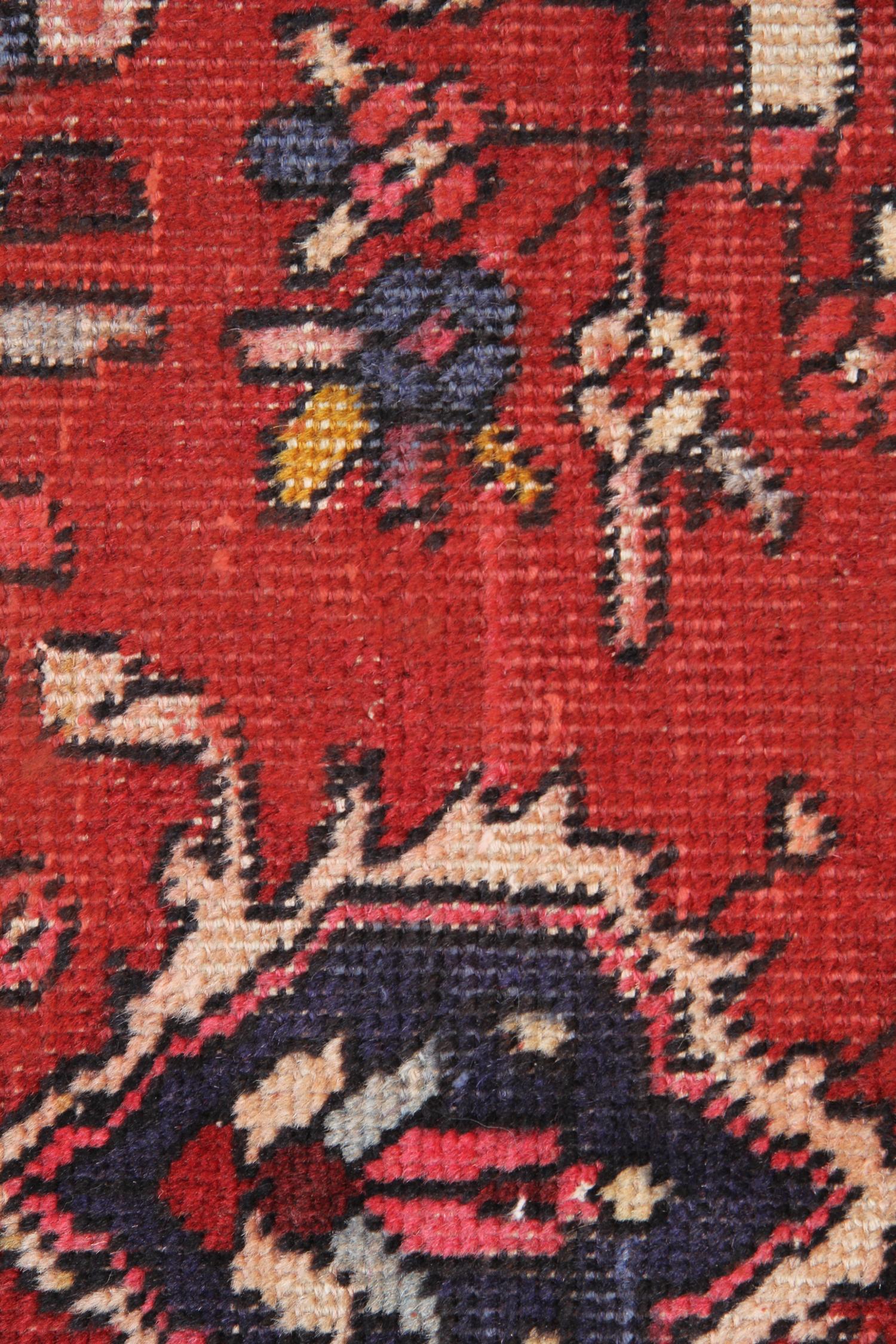 Mid-Century Modern Vintage Rugs Handmade Carpet Oriental Rug Red Wool Area Rug For Sale