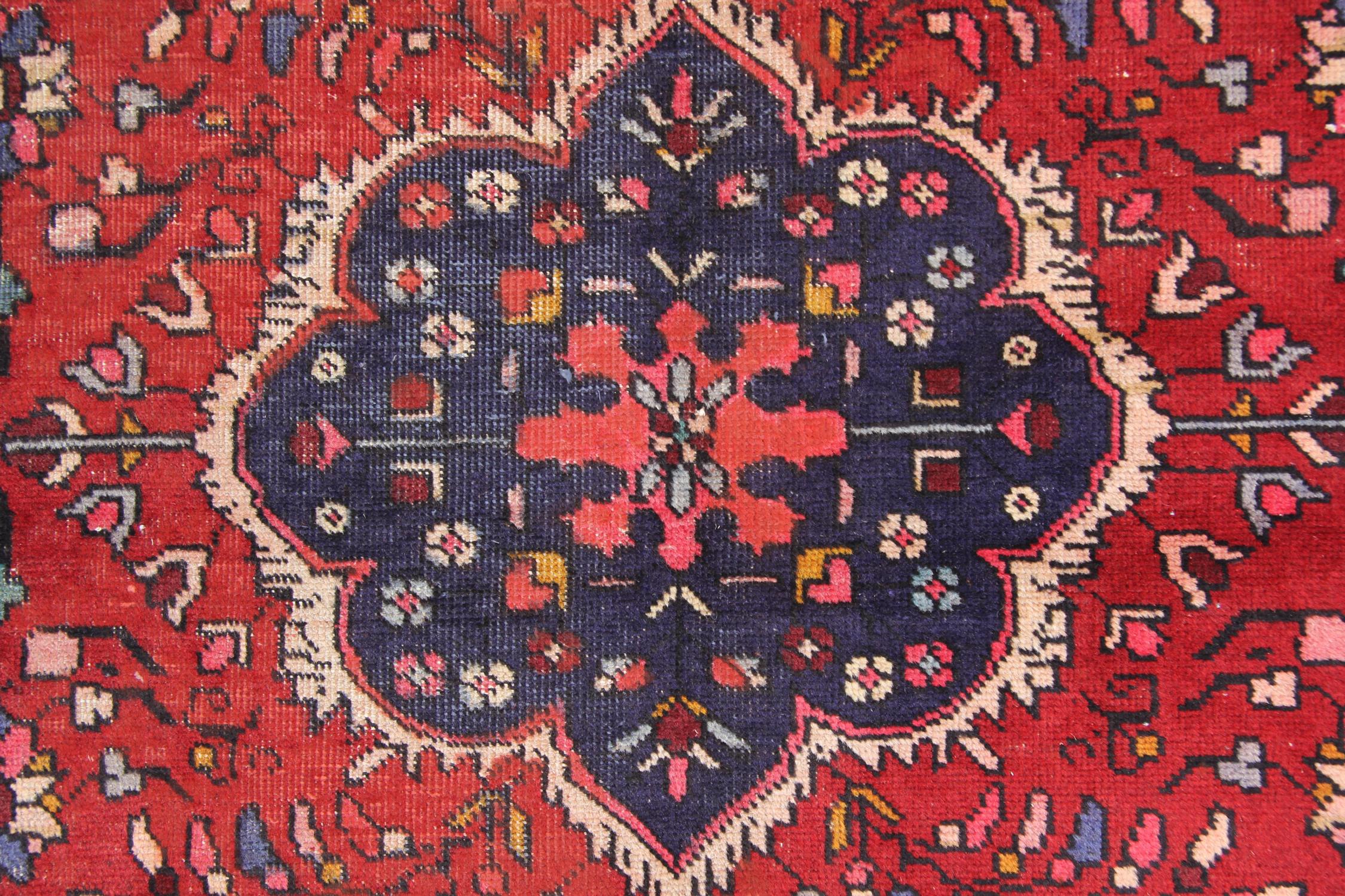 Azerbaijani Vintage Rugs Handmade Carpet Oriental Rug Red Wool Area Rug For Sale
