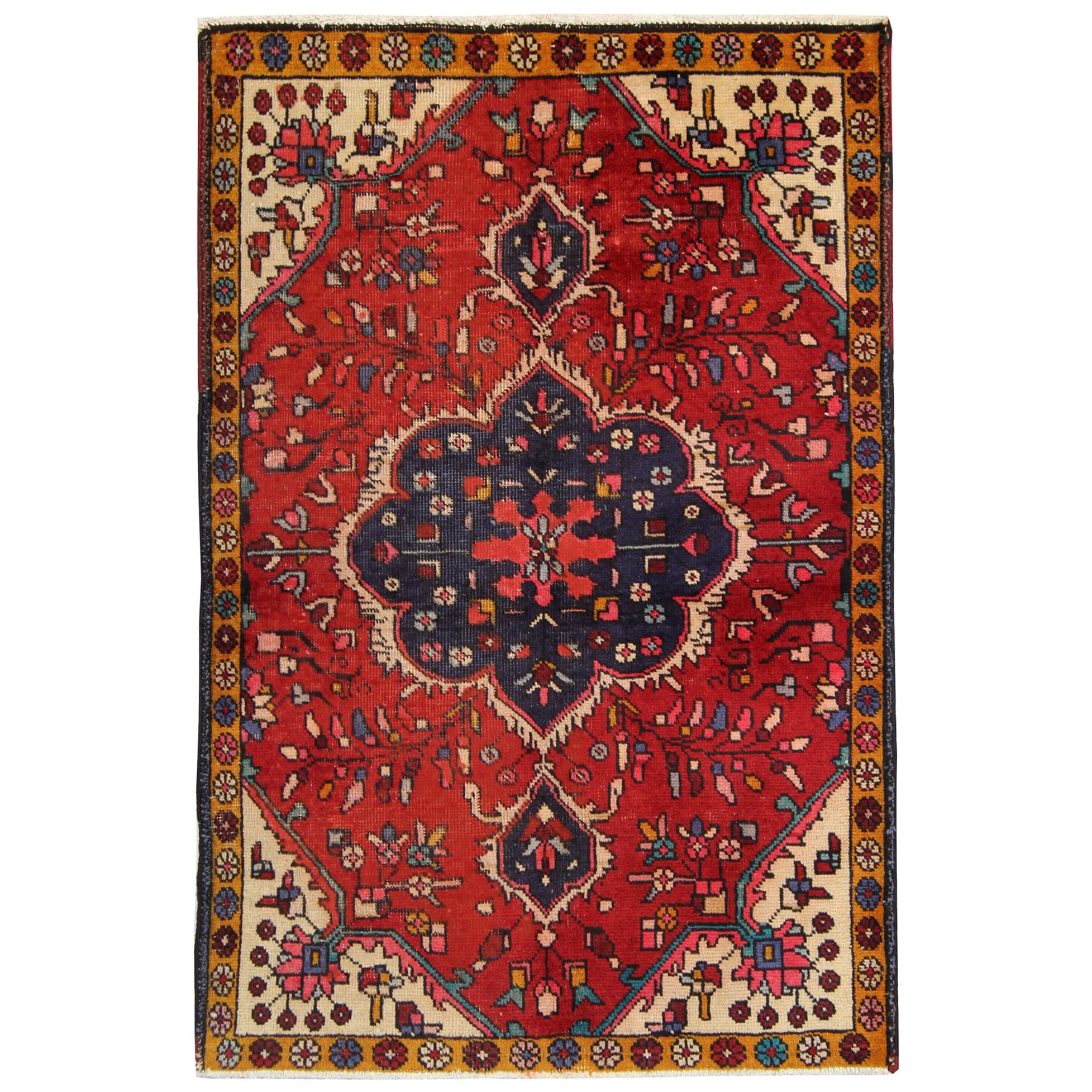 Orientalischer Teppich aus roter Wolle, Vintage, handgefertigter Teppich