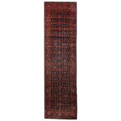 Tapis vintage Tapis de couloir en laine fait main, tapis de couloir oriental bleu