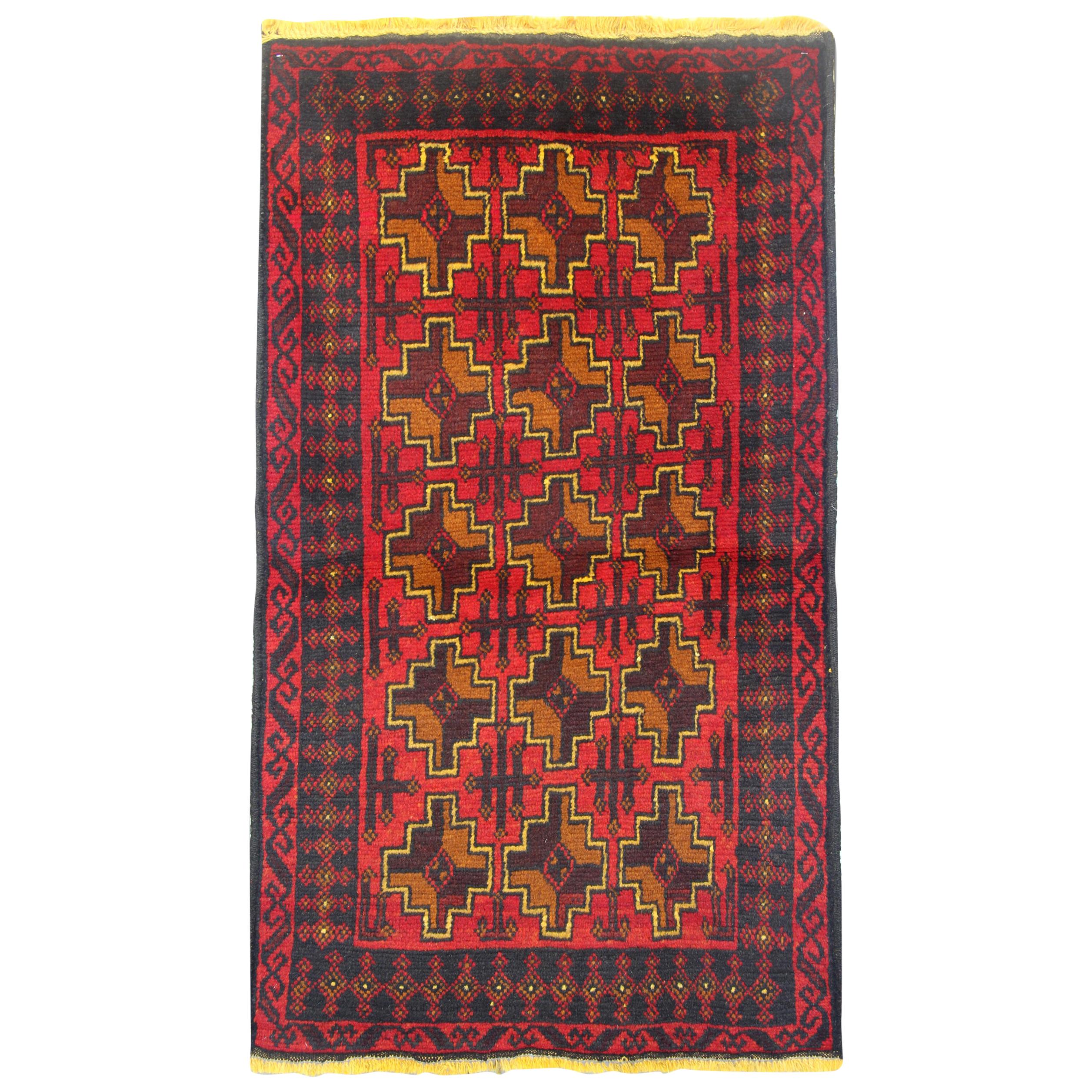 Vintage Rugs Area Oriental Rug, Handmade Carpet Wool Geometric 