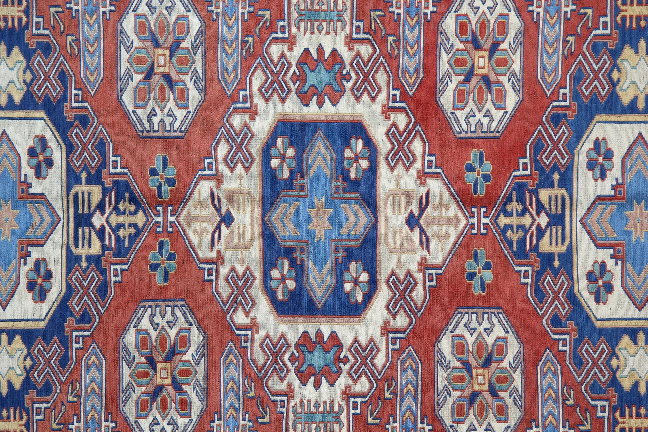 Vintage-Teppiche Soumak Kelim Handgefertigter Teppich Geometrischer Teppich aus Wolle (Stammeskunst) im Angebot