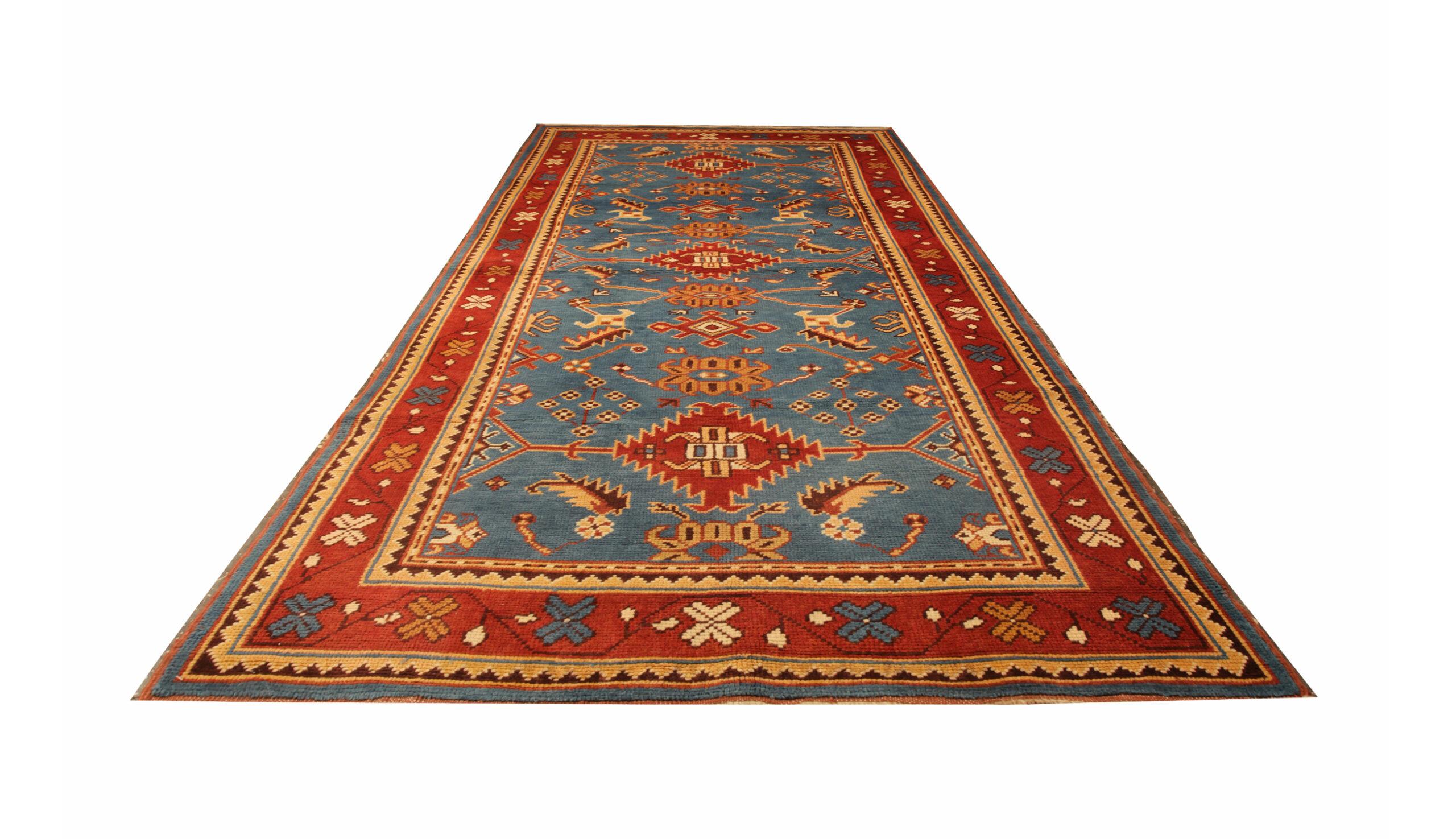 Vintage Rugs, Blue Turkish Rugs, Oushak Carpets, Handmade Oriental Rug for Sale  In Excellent Condition For Sale In Hampshire, GB