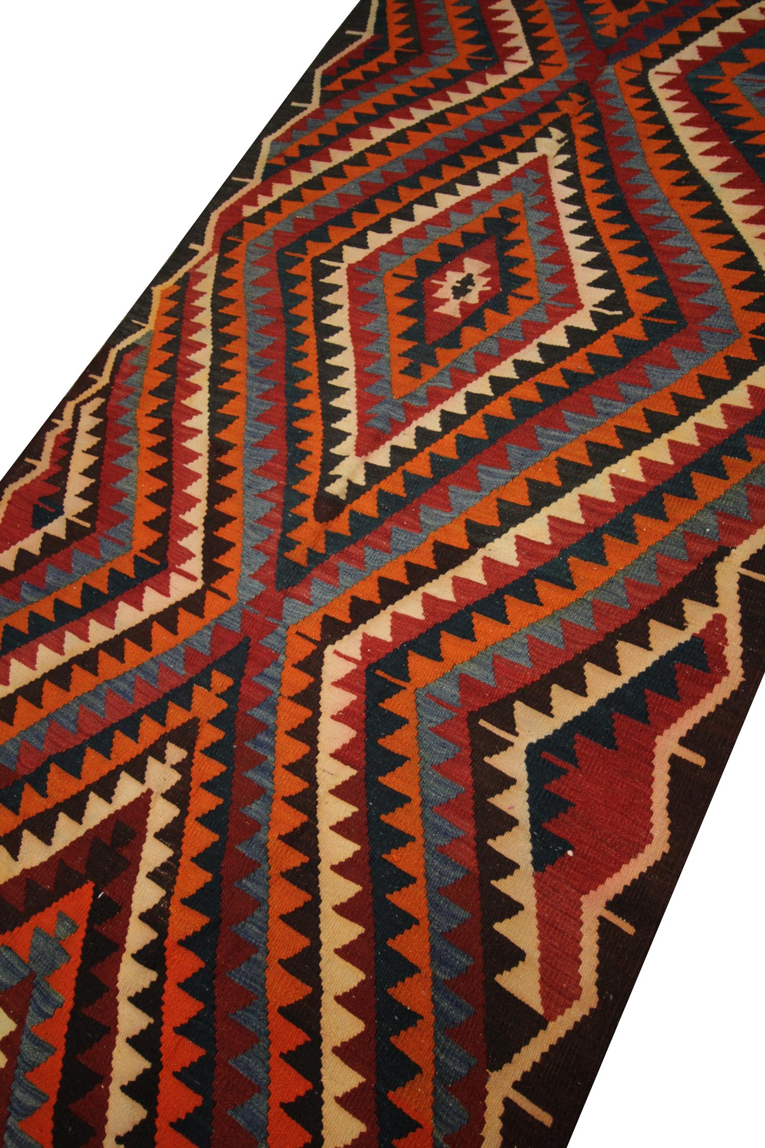 Caucasian Vintage Rugs Wool Kilim Geometric Carpet Traditional Flat-Woven Kilim Rug For Sale