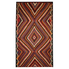 Vintage Rugs Wool Kilim Geometric Carpet Traditional Flat-Woven Kilim Rug