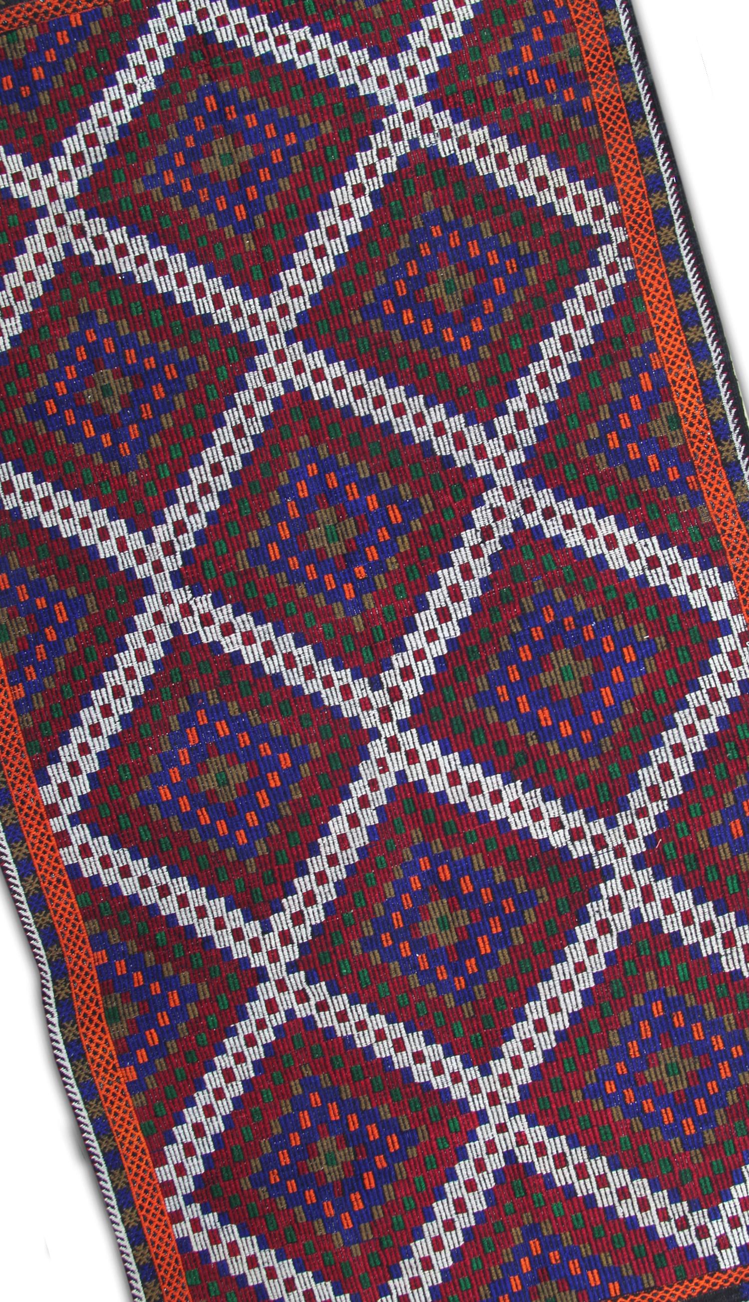 Turkish Vintage Rugs Wool Kilim Geometric Traditional Flat-Woven Kilim Rug For Sale