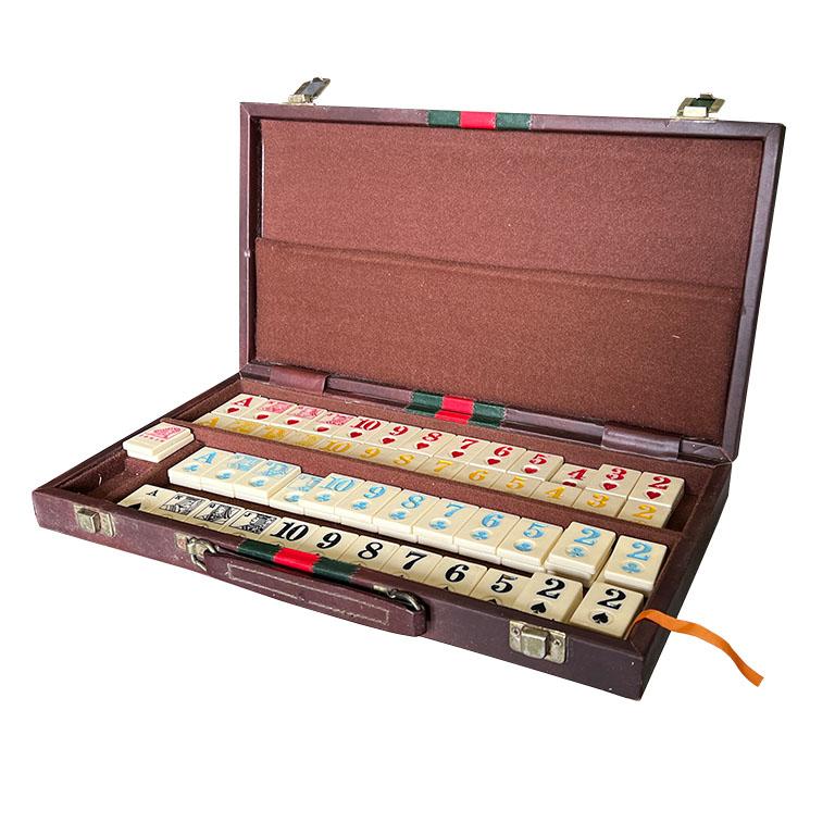 Américain Vieille table de jeu Rummy et étui de rangement d'inspiration Gucci rouge et vert