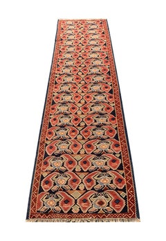 Vintage Runner Caucasian Handmade Kilim Rug Red Wool Flatweave Carpet