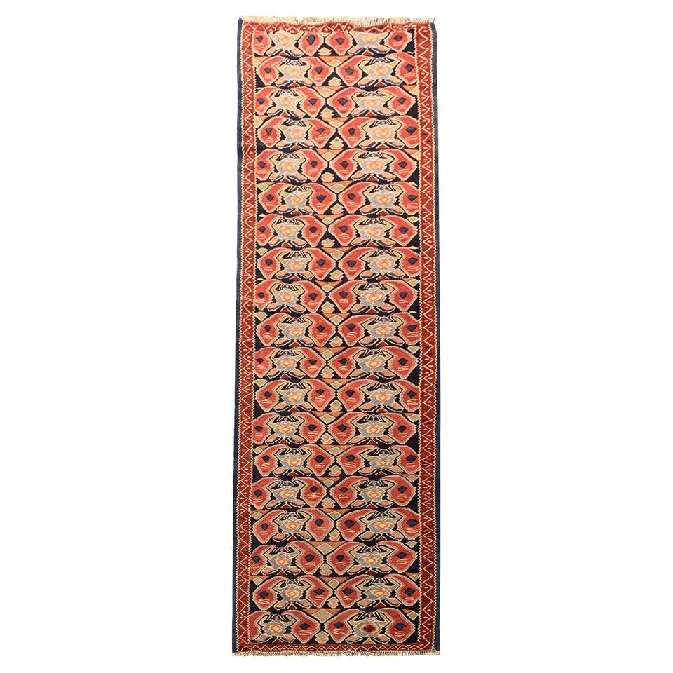 Vintage Runner Caucasian Handmade Kilim Rug Red Wool Flatweave Carpet ...