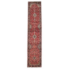 Vintage-Läufer mit Blumenmuster, Rostrosa Teppich-Läufer, Wollteppich