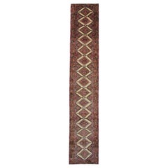 Vintage Runner Geometric Runner Rug, Cream Carpet Runner, Wool Rug