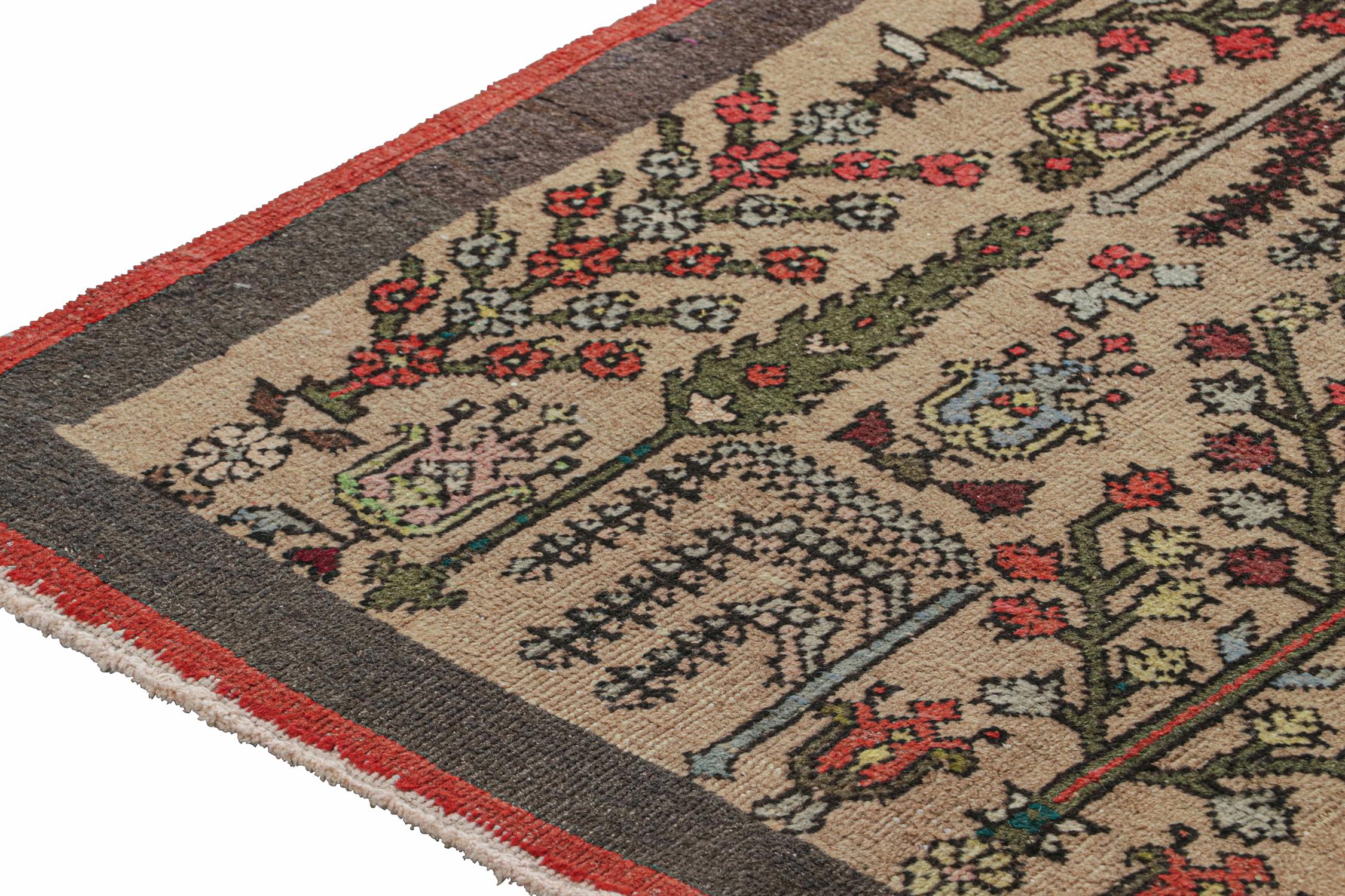 Vintage Runner in Beige with Green and Red Floral Patterns by Rug & Kilim In Good Condition For Sale In Long Island City, NY