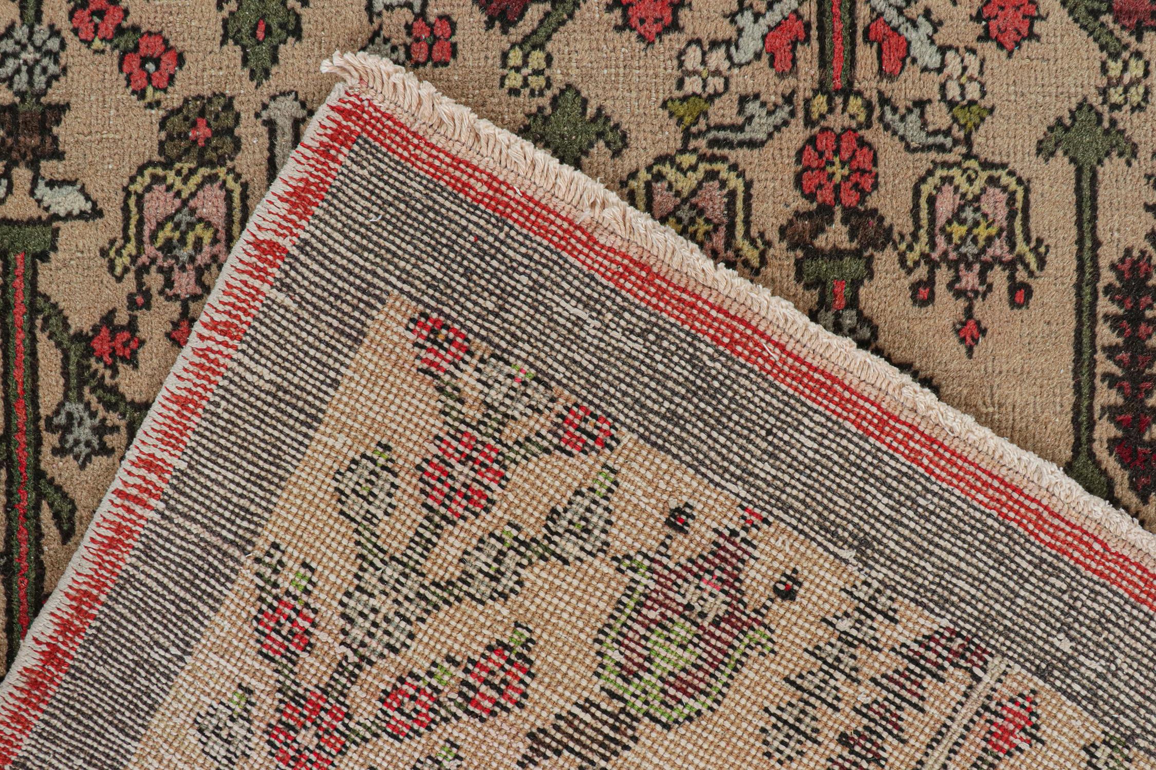 Wool Vintage Runner in Beige with Green and Red Floral Patterns by Rug & Kilim For Sale