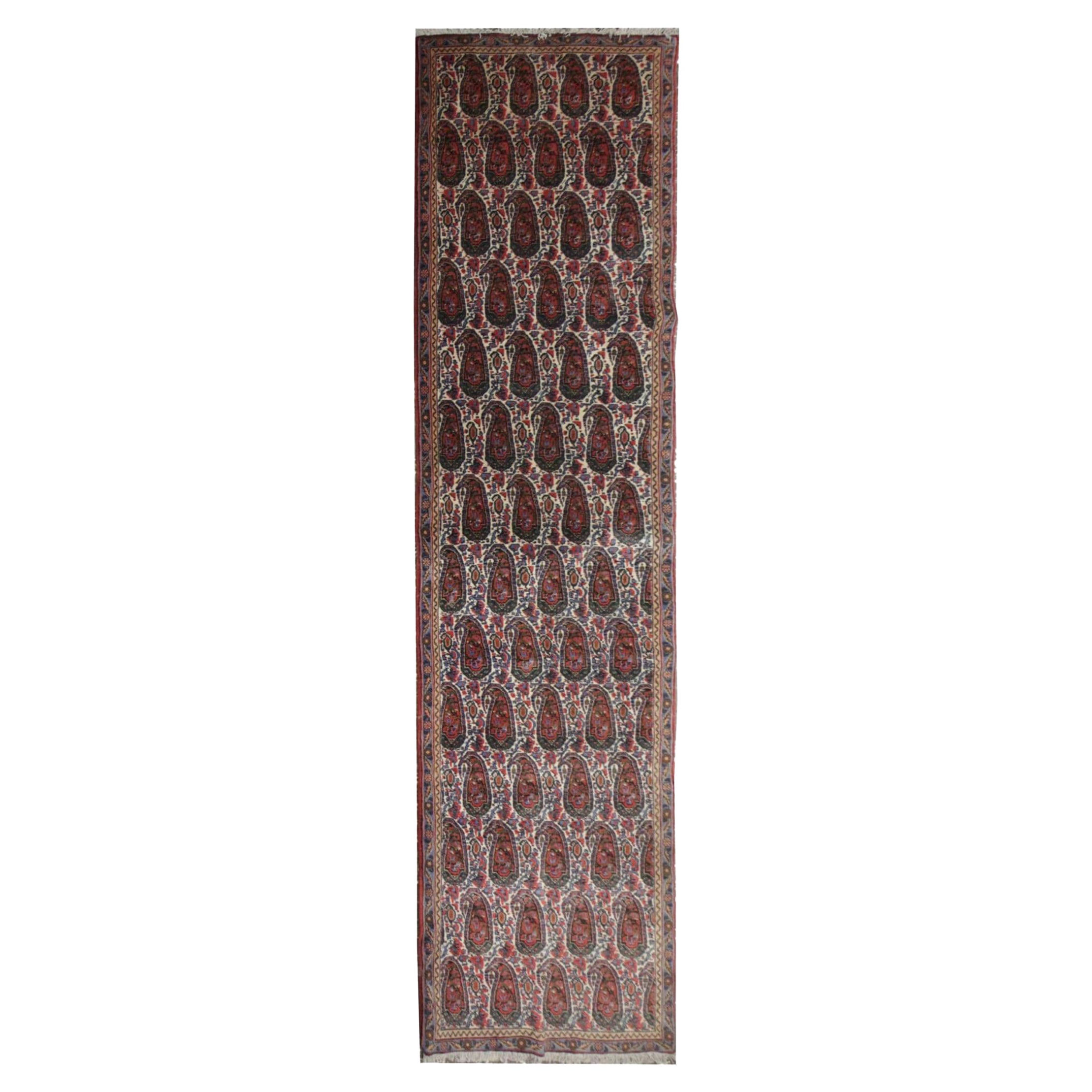 Vintage Runner Kerman Rug Tappeto fatto a mano Runner Paisley Runner per le scale