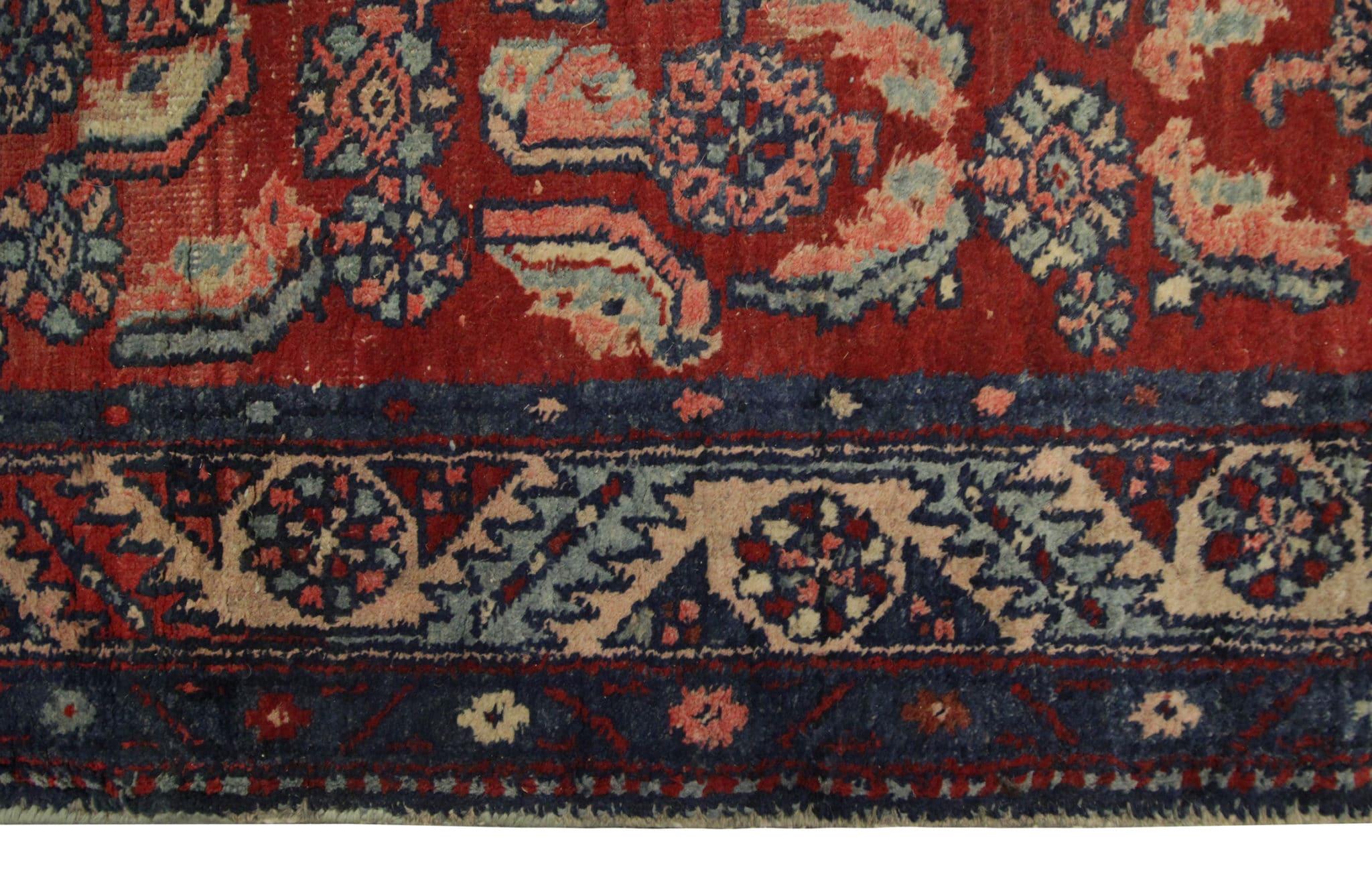 Vintage Runner Mahal Rug Handmade Carpet Harati Pattern Red Stair Runner For Sale 1