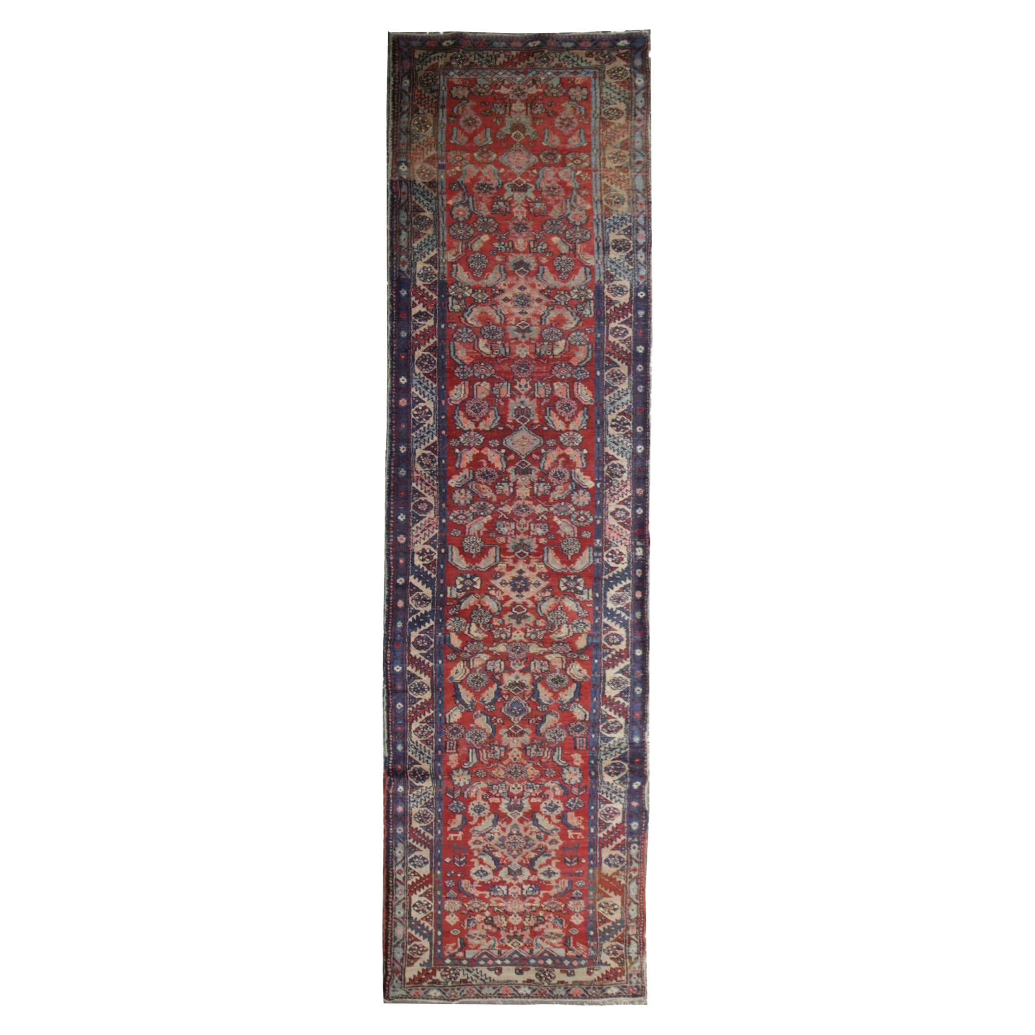 Vintage-Läufer Mahal Mahal, handgefertigter Teppich, Harati-Muster, roter Stair-Läufer