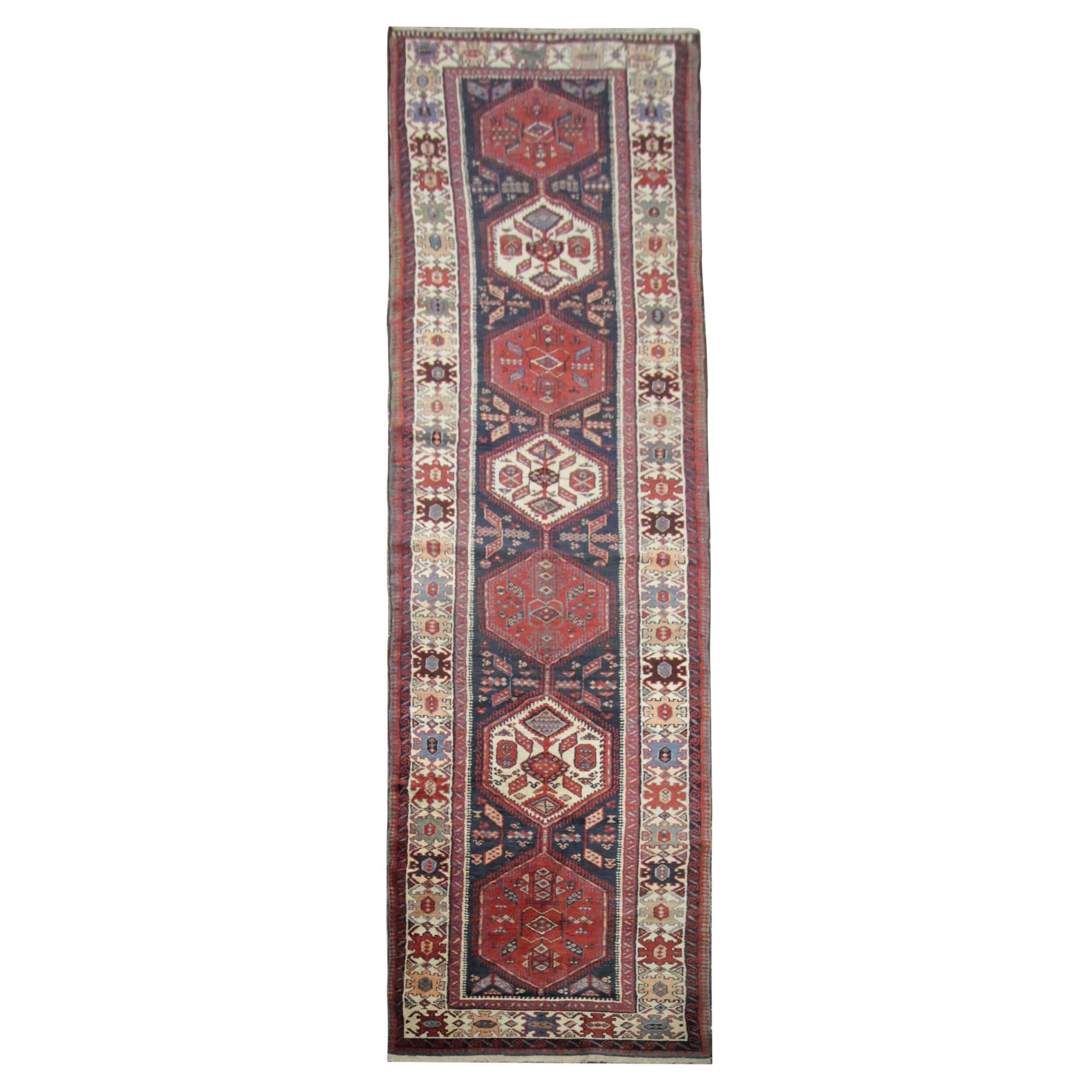 Vintage Runner Rug Tappeto fatto a mano Tappeto geometrico Ardebil tribale Runner per scale