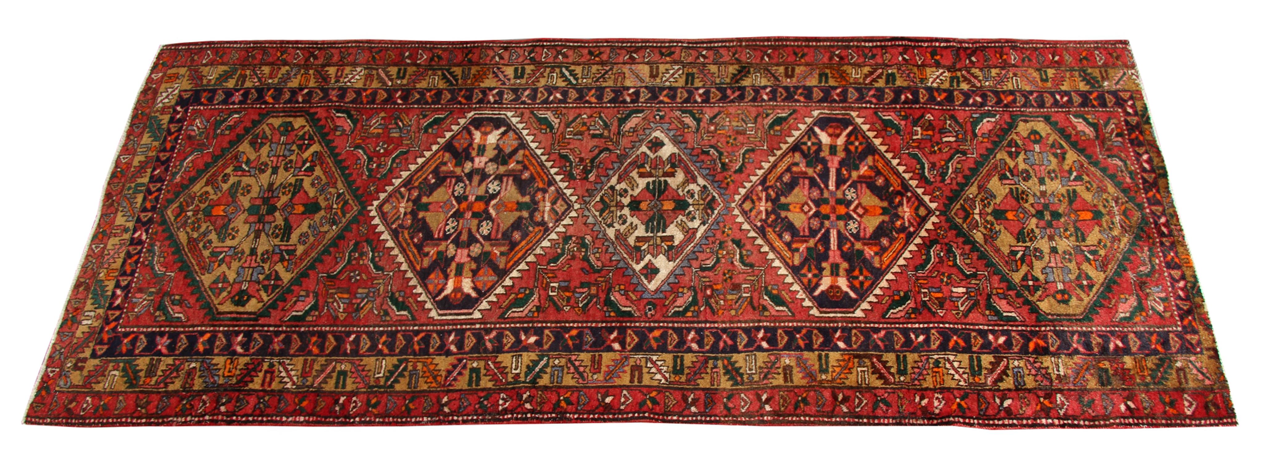 Tribal Vintage Runner Rug Handmade Wool Geometric Red Carpet