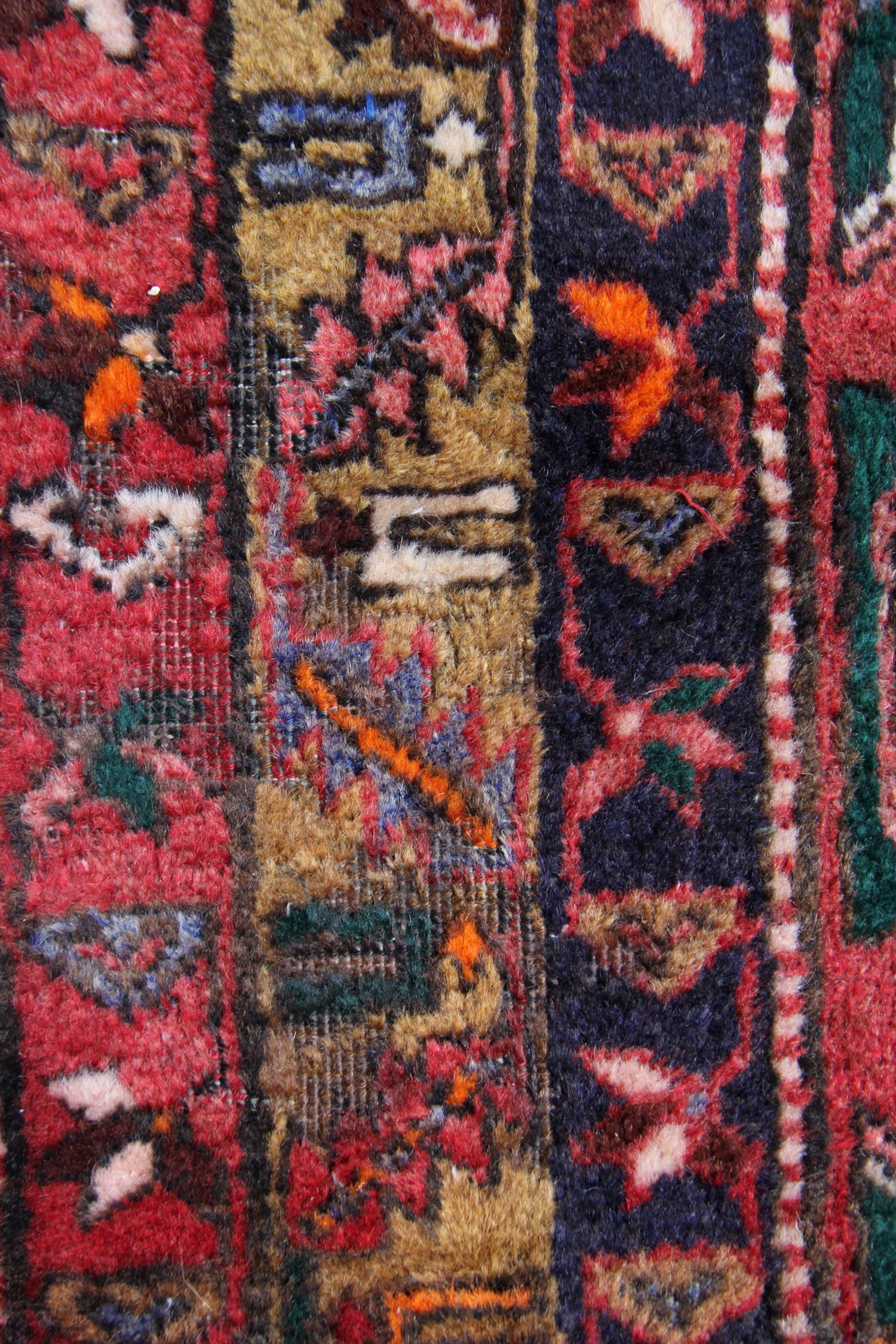 Azerbaijani Vintage Runner Rug Handmade Wool Geometric Red Carpet