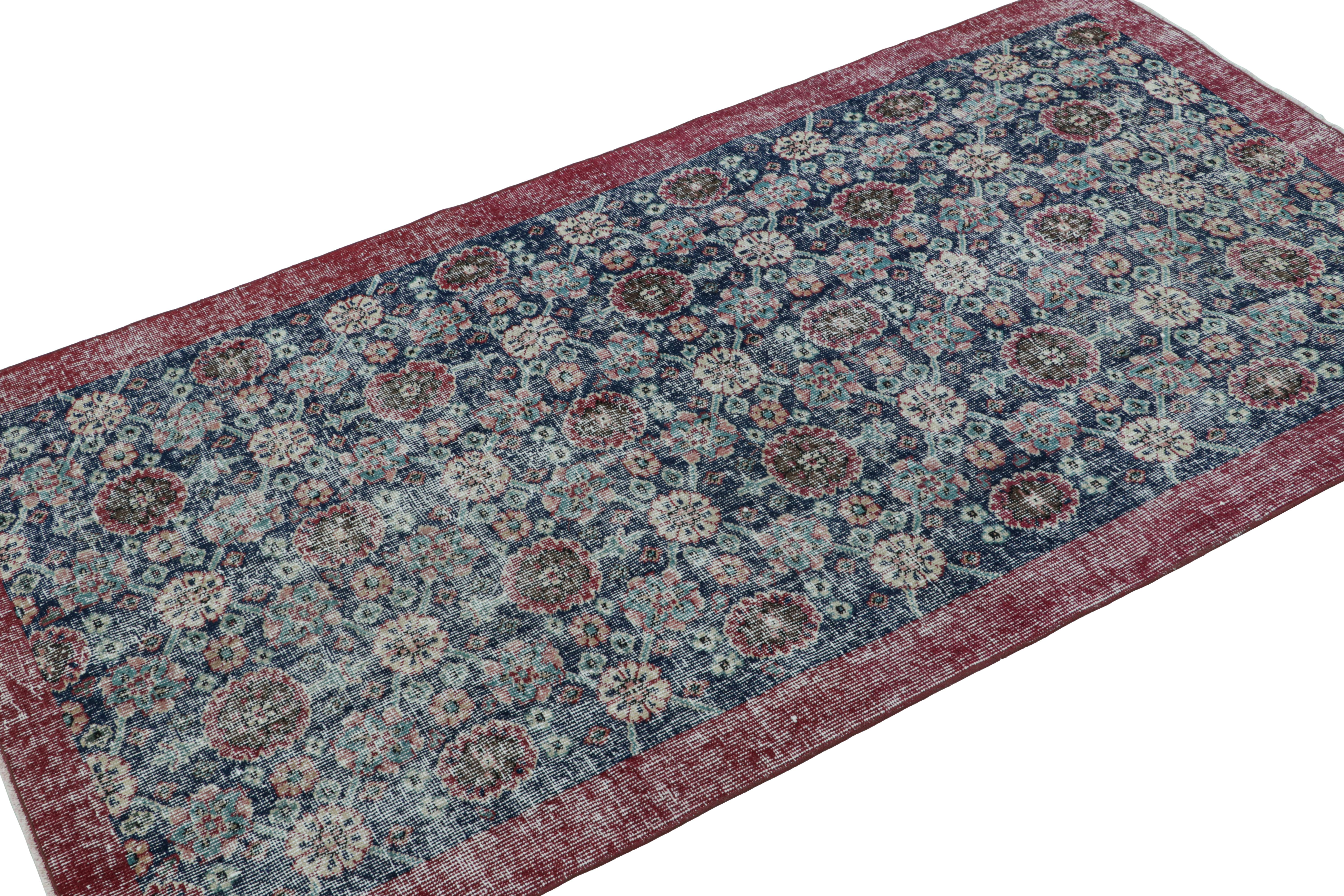 Hand-knotted in wool circa 1960-1970, this 4x7 vintage runner rug is believed to originate from the rare works of mid-century Turkish artist Zeki Müren. 

On the Design: 

Admirers of the craft may appreciate this vintage rug that carries all-over