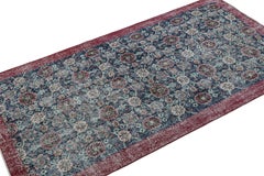 Vintage Runner Rug in Blue and Burgundy with Floral Patterns, from Rug & Kilim