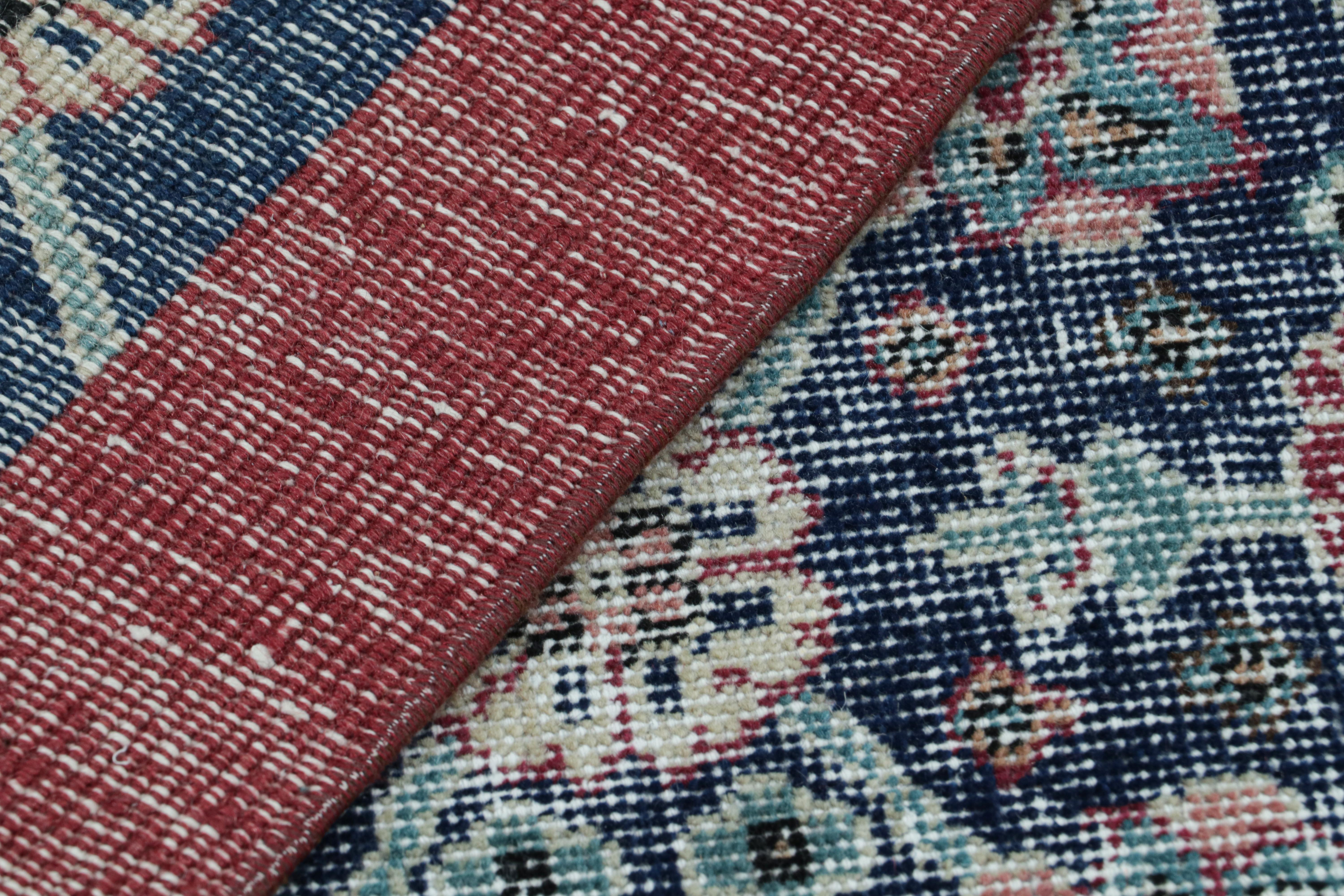 Mid-20th Century Vintage Runner Rug in Blue and Burgundy with Floral Patterns, from Rug & Kilim For Sale