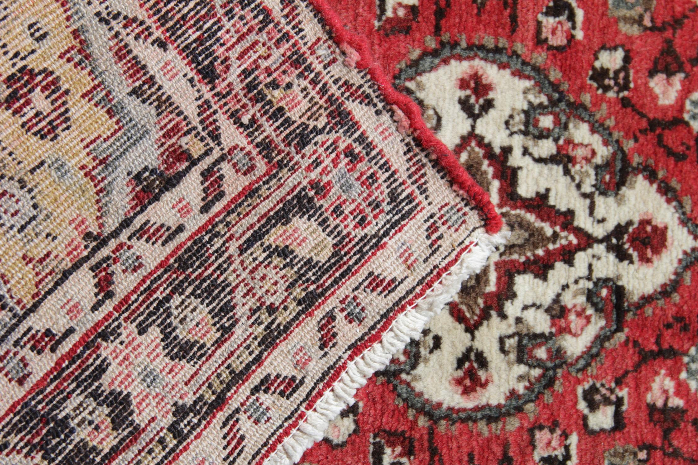 Hand-Crafted Vintage Runners Handmade Carpet Oriental Rugs Red Wool Stair Runner For Sale
