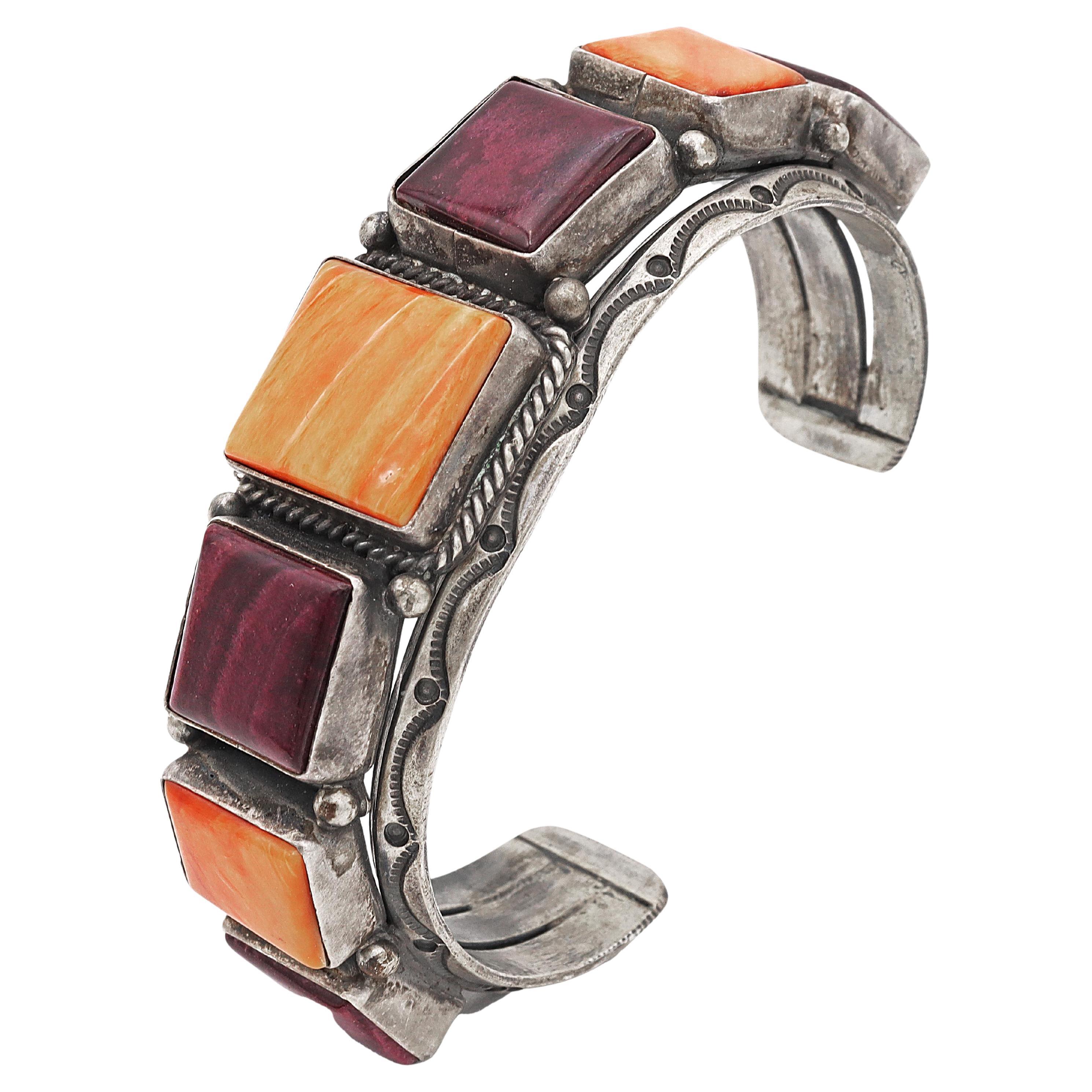 Vintage Running Bear Sterling Silver Spiny Oyster Shell Cuff Bracelet