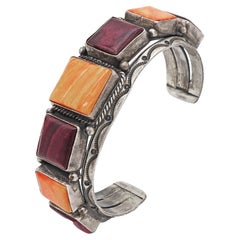 Vintage Running Bear Sterling Silver Spiny Oyster Shell Cuff Bracelet
