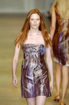 Vintage Runway 2005 Prada Feather Print Silk Taffeta Dress Italian 42 - US 6