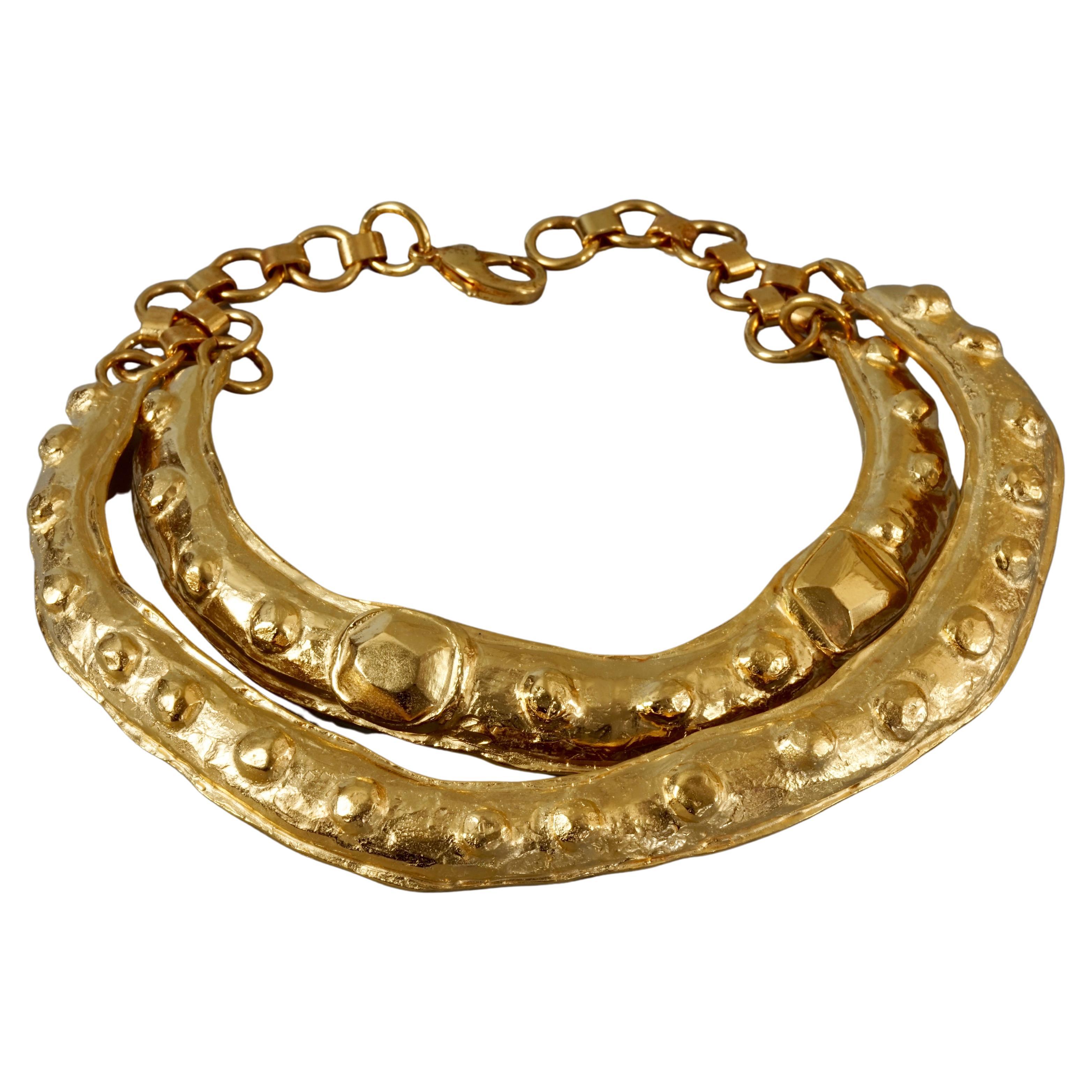 Vintage Runway CHRISTIAN LACROIX Double Layer Masai Rigid Gold Necklace For Sale