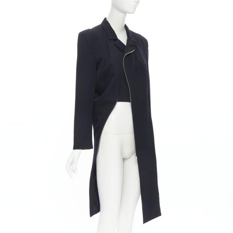 Nero vintage Runway COMME DES GARCONS 1991 cappotto biker in cotone navy dal taglio asimmetrico M. I. in vendita