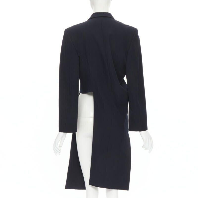 Donna vintage Runway COMME DES GARCONS 1991 cappotto biker in cotone navy dal taglio asimmetrico M. I. in vendita