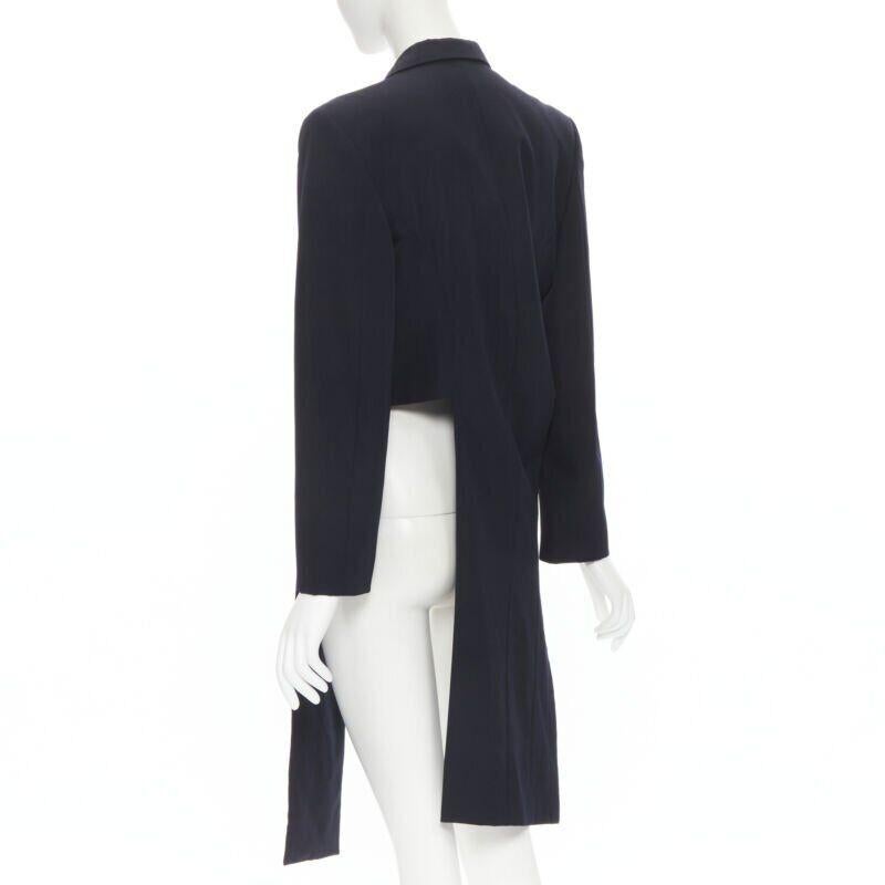 vintage Runway COMME DES GARCONS 1991 cappotto biker in cotone navy dal taglio asimmetrico M. I. in vendita 1