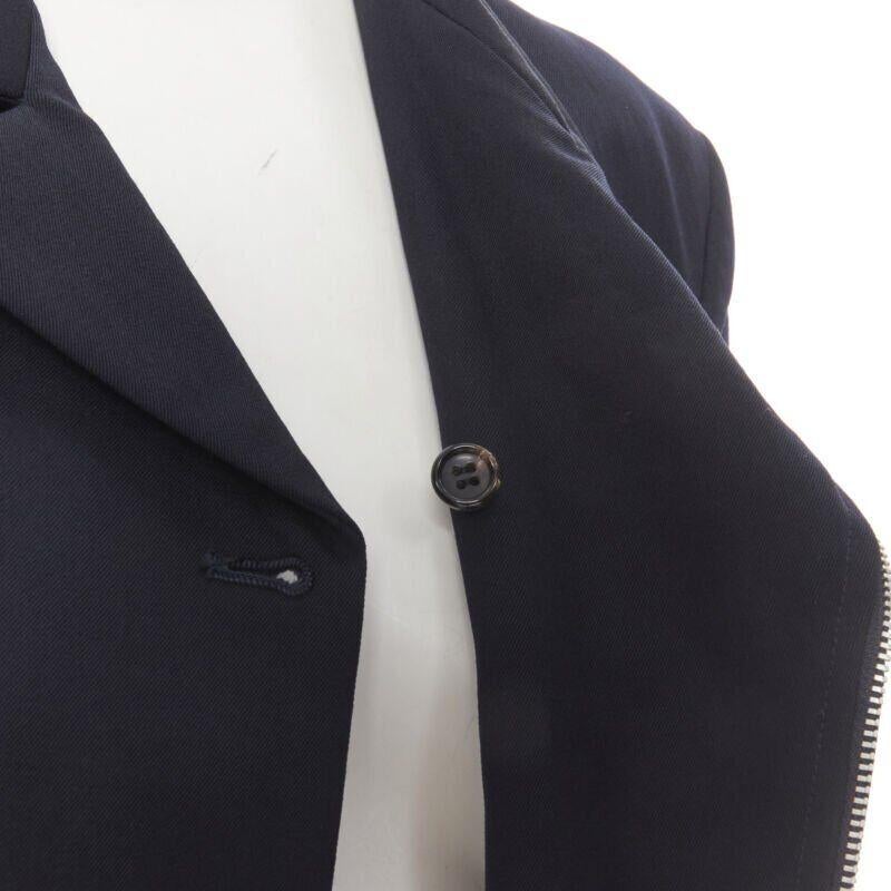 vintage Runway COMME DES GARCONS 1991 cappotto biker in cotone navy dal taglio asimmetrico M. I. in vendita 2