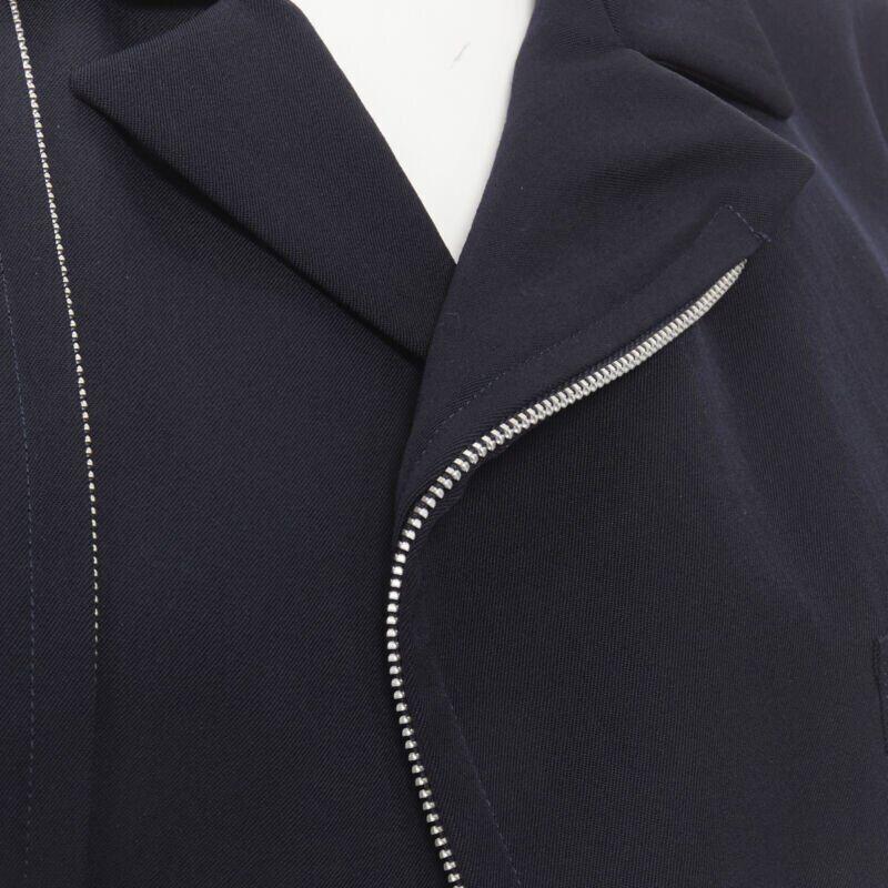 vintage Runway COMME DES GARCONS 1991 cappotto biker in cotone navy dal taglio asimmetrico M. I. in vendita 4
