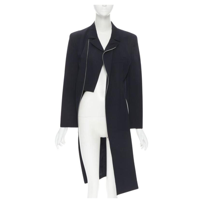 vintage Runway COMME DES GARCONS 1991 cappotto biker in cotone navy dal taglio asimmetrico M. I. in vendita
