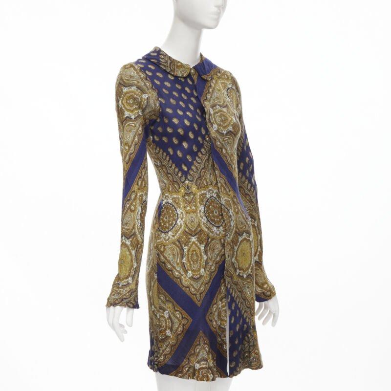 Gray vintage Runway COMME DES GARCONS 1993 blue paisley peter pan collar shirt M