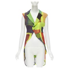 vintage Runway COMME DES GARCONS 1995 verde pop colorblock capas cutaway chaleco S