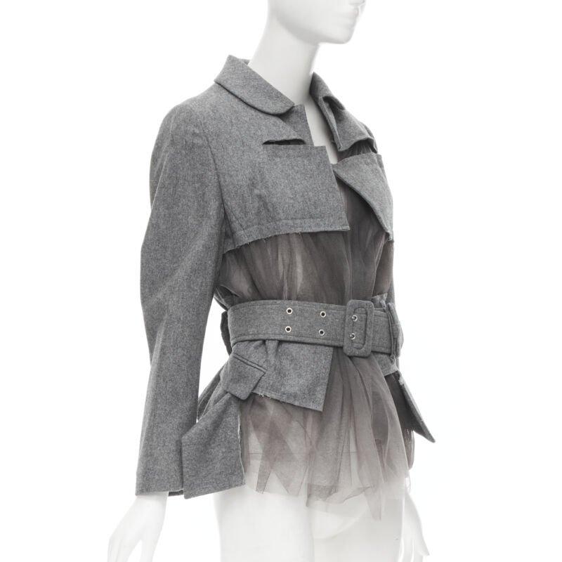 Gray vintage Runway COMME DES GARCONS 2006 grey tulle belted deconstructed jacket XS